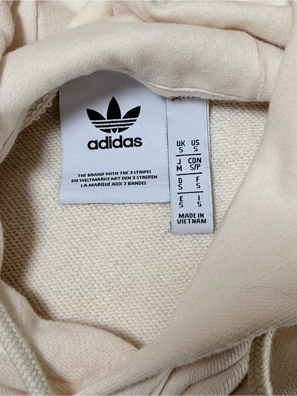 Adidas Originals Tricolor Graphic Hoodie Cream Pullover Sweatshirt Men’s S